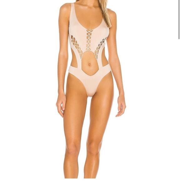 NEW Monica Hansen Bohemian Summer Lace Up One Piece silver color size large - Picture 1 of 9